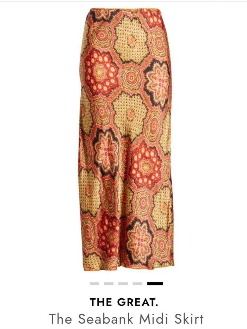 The Great Seabank Midi Skirt Boho Print Pull-On Bias Cut Satin Viscose Size 1/S